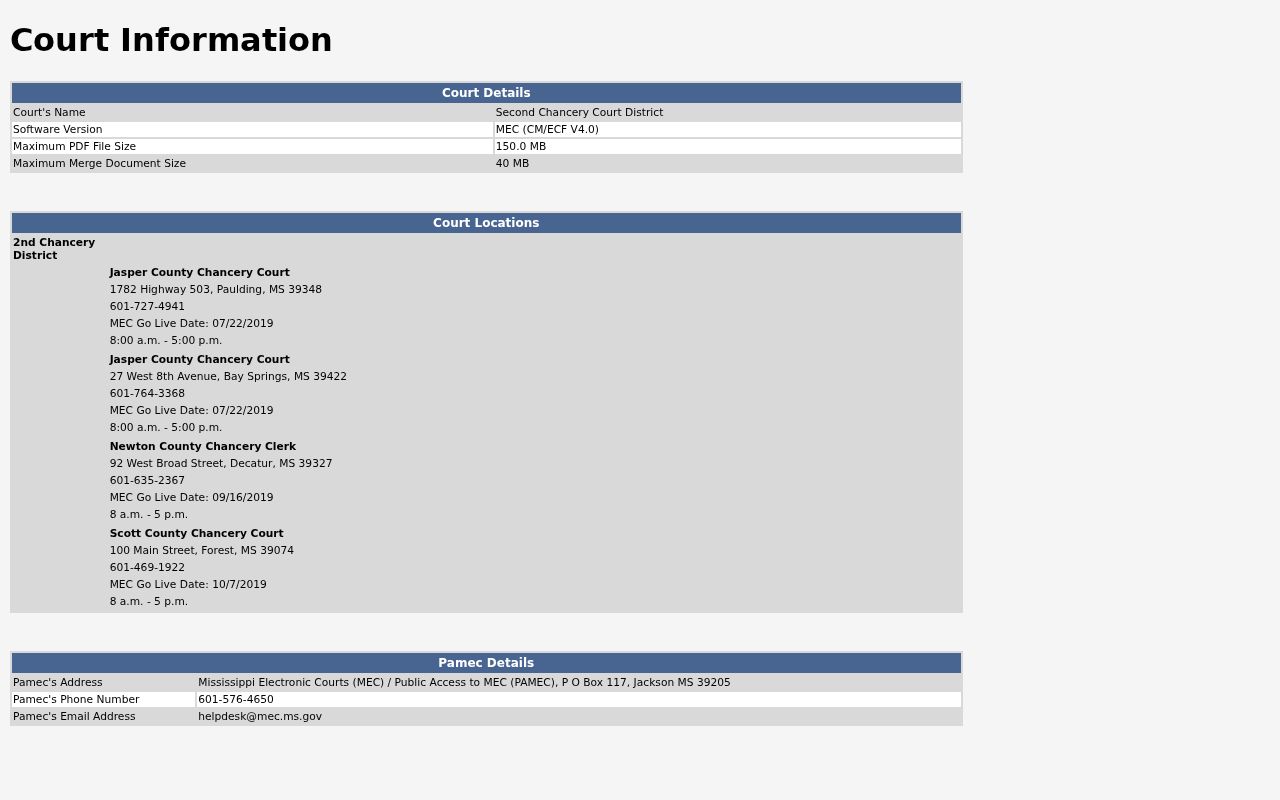 Jasper County case search Chancery MEC court information