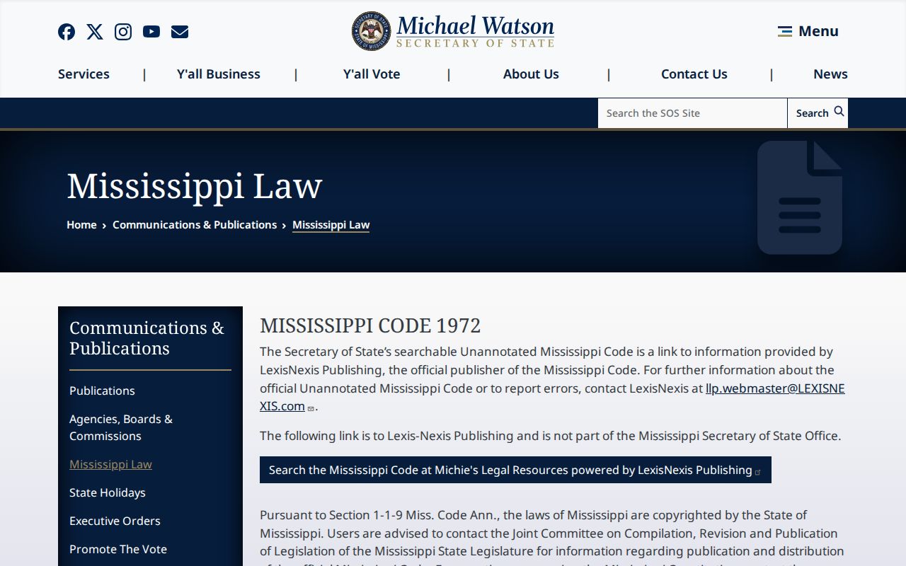 Jasper County criminal docket reference to the Mississippi Code access page